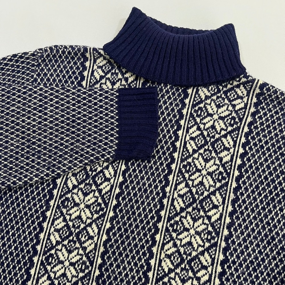 Vtg Alps Knitmeister Fair Isle Sweater Mens‎ L Navy White Snowflake Turtleneck